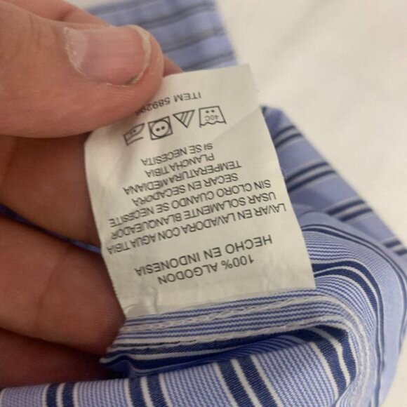 Kirkland Signature Mens Non-Iron Long Sleeve Dress Shirt 16 Blue & White Striped - Picture 10 of 10